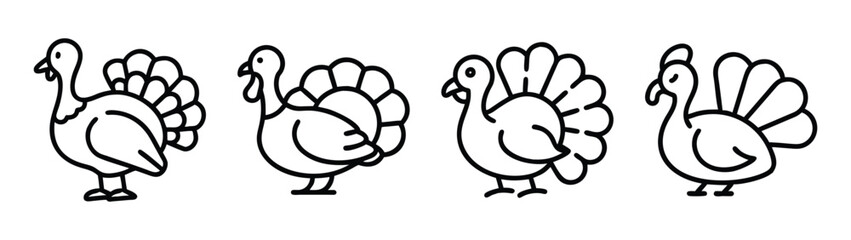 Thanksgiving turkey outline drawing vector illustration for coloring page and design needs