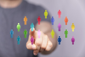 Concept of choosing people in the digital world. Human connection and networking. Group of people....