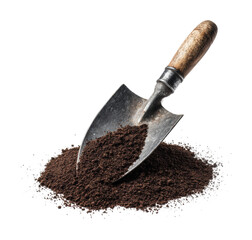 Planting action with garden trowel soil pile environment isolated on transparent background