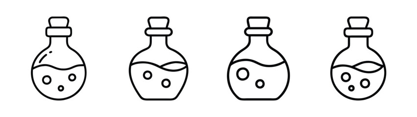 Collection of potion bottles vector illustration, alchemy bottles, magic elixir drawing design element