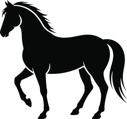 Obraz premium Galloping Stallion Silhouette Powerful Equestrian Horse Side View Outline on Transparent Background