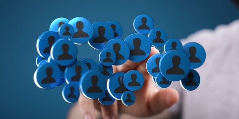 Digital network of people icons interacting, representing community, connection, and social networking with a modern and abstract feel.