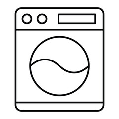 Washing machine vector icon. Black line art front-load washer symbol. Laundry appliance outline for cleaning service, household, or home app design.