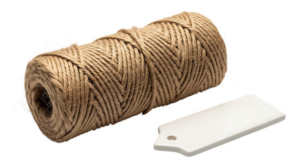 Roll of Twine and a White Blank Tag on Black Background