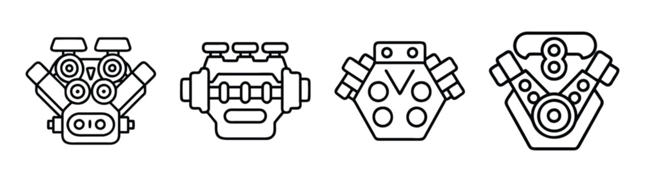 Automotive engine types vector illustration v engine inline engine flat engine engine design drawing