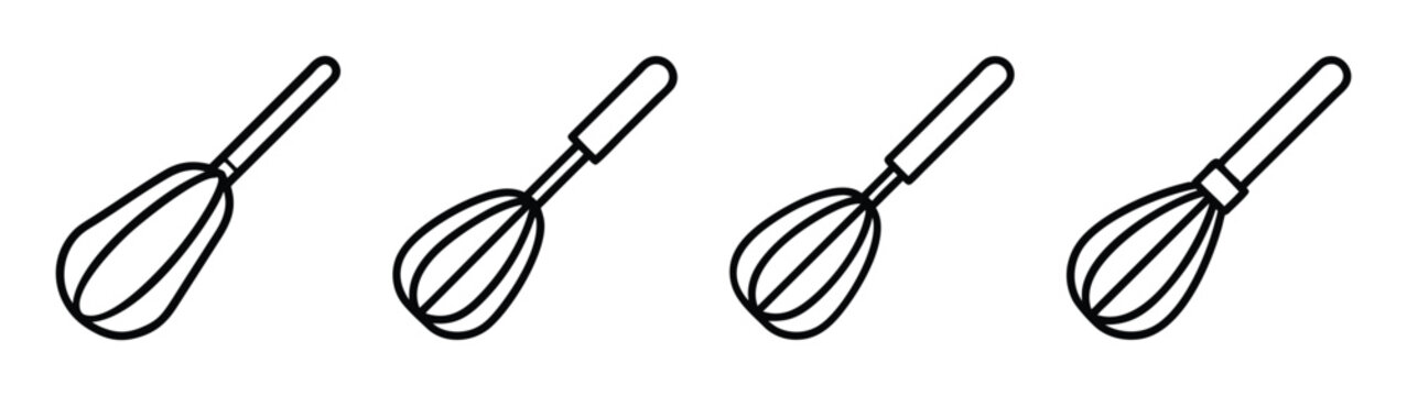 Four black and white whisk kitchen utensil cooking baking tool illustration vector design asset