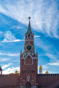 Spasskaya Tower in Moscow under a blue sky