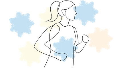 Woman Running in Line Art with Soft Pastel Starbursts runner jogger single line