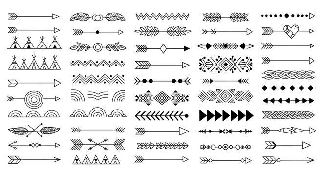 Collection of Decorative Arrow and Divider Design Elements in Black and White