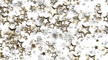 Sparkling gold stars and snowflakes on white. Perfect for holidays, celebration, and winter themes.