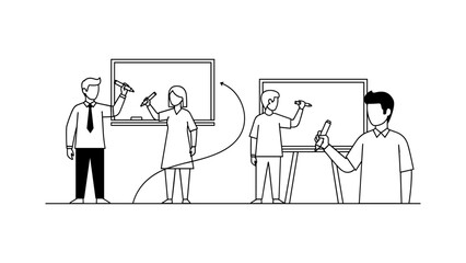 Business people drawing on whiteboard