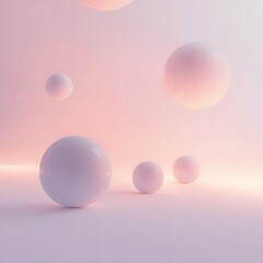 Abstract Spheres Composition: Pastel Gradient Background, Soft Light Rendering, Minimalist Design, 3D Shapes, Smooth Surfaces, Modern Art, Round Objects and Artistic Arrangement