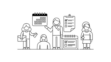 Team of business people planning and scheduling tasks