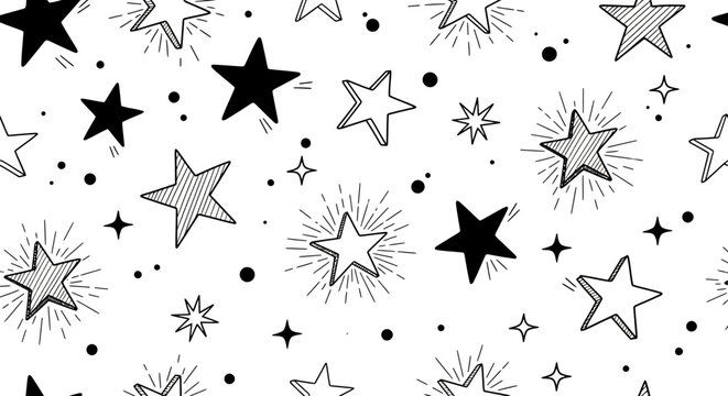 Starry Dreamscape Whimsical Hand-Drawn Star Pattern on White