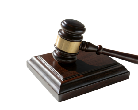 Wooden gavel on a block isolated on transparent background