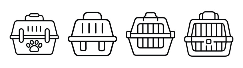 Collection of pet carrier vector art for cats and dogs travel crate outline illustration design element