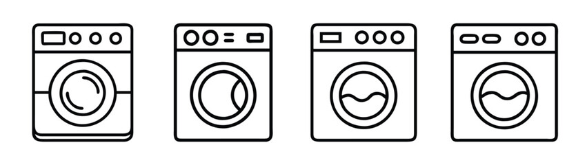 Washing machine laundry appliance vector illustration set for home cleaning and maintenance design