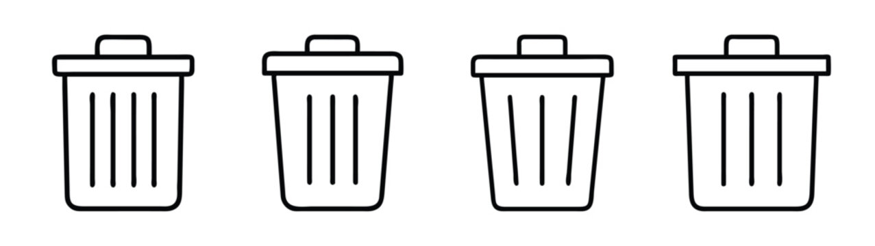 Garbage can trash bin waste container recycle bin vector illustration line art drawing design element