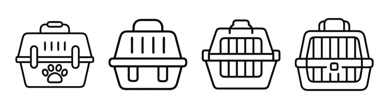 Collection of pet carrier vector art for cats and dogs travel crate outline illustration design element