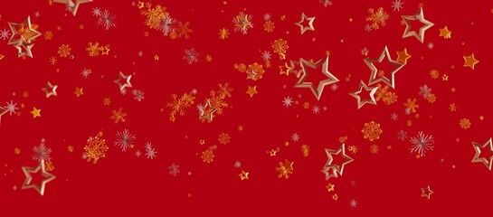 Christmas background with golden stars and snowflakes on a vibrant red backdrop. Perfect for holiday design, greetings and celebrations. Festive © vegefox.com