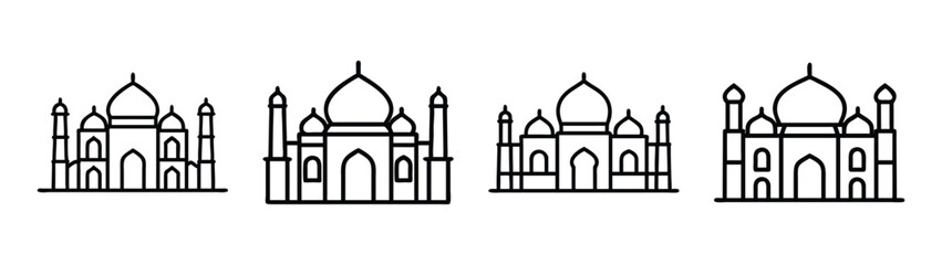 Taj mahal vector outline drawing india landmark architecture travel building silhouette monument asia