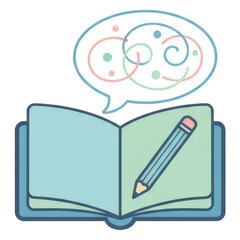 Journal pencil open book speech bubble doodle pastel icon vector minimal flat