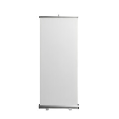 Blank white roll up banner stand display with silver base for advertising and promotions transparent background
