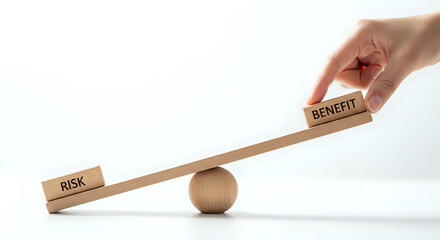 Risk benefit analysis concept benefit outweighing risk decision making strategy management balance scale on transparent background