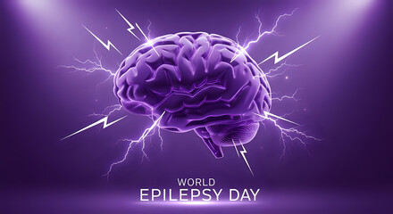 World epilepsy day awareness brain health neurology purple lightning illustration design concept image on transparent background