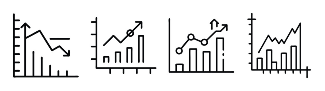 Stock market trends analysis chart with line graph and bar graph showing financial data trends