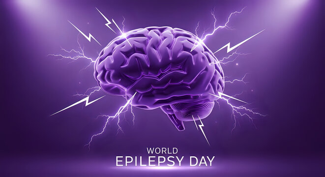 World epilepsy day awareness brain health neurology purple lightning illustration design concept image on transparent background