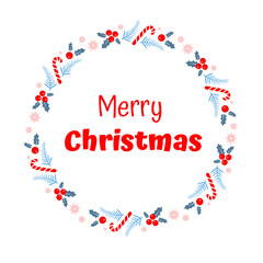 A wreath of holly on a white background. Merry Christmas. Greeting Card