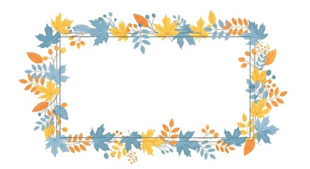 Vibrant autumn leaf border design with warm hues and natural elements, perfect for seasonal invitations and festive greetings