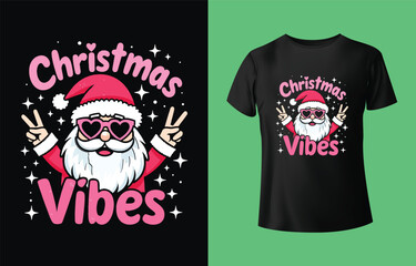 Retro christmas vibes santa claus with heart sunglasses and peace signs on black t shirt design