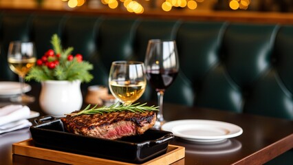 Fine steak dinner in restaurant