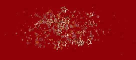 Christmas background with golden stars and snowflakes on red. Perfect for holiday designs, winter greetings and celebratory events. Festive, ele © vegefox.com
