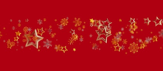 Christmas background with golden stars and snowflakes on a red backdrop. Perfect for holiday greetings, festive designs, and winter celebrations