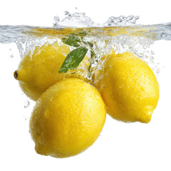 fresh lemons splashing in water isolated on white background natural citrus fruit refreshing transparent background image