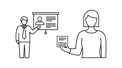 Two business people presenting data