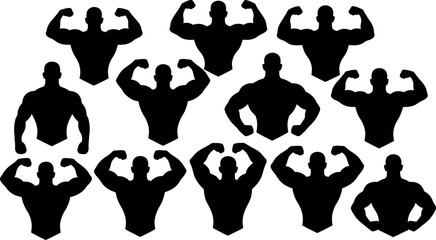 Bodybuilder Silhouettes Collection for Fitness and Strength Concepts Vector Graphic