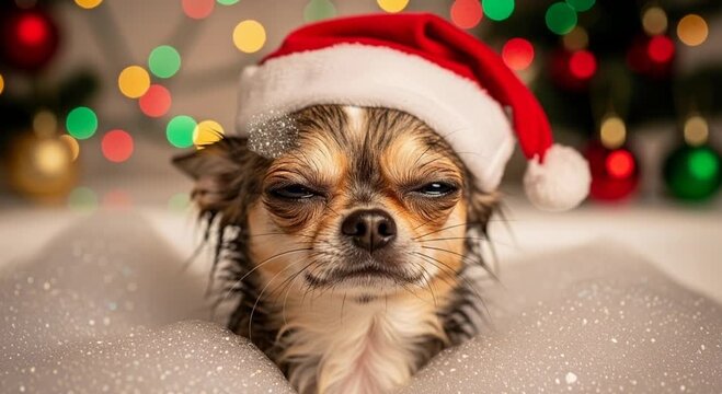 Chihuahuas Festive Grump - A Christmas Portrait of a Disgruntled Dog.