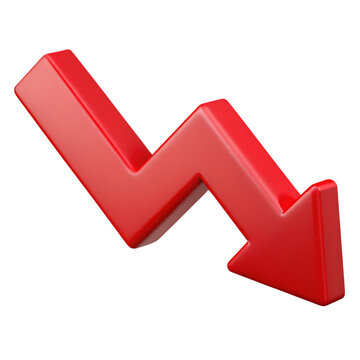 Red arrow pointing down isolated on transparent background