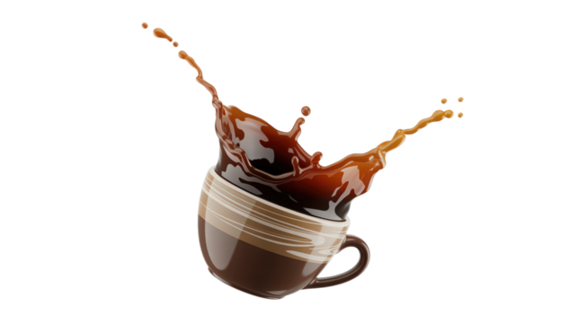 Coffee Splash Crown in Brown Cup on Transparent Background