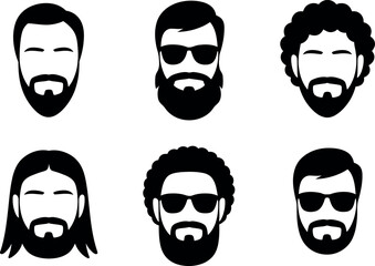 Diverse set of hipster beard styles with unique haircuts and sunglasses