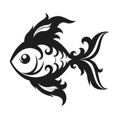 Decorative fish silhouette shows stylized fins and scales with artistic swirls on a white backdrop