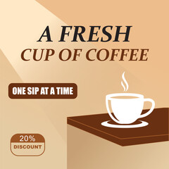 Modern coffee post design with warm tones and elegant typography. Perfect for cafe branding and lifestyle promotions