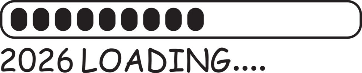 2026 loading bar doodle hand-drawn icon. loading  rocket screen displaying the year 2026. 2026 loading background vector illustration
