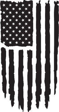 stylized American flag.eps The image shows a stylized American flag with a distressed or weathered design. The flag&rsquo;s stripes and edges appear rough and uneven, giving it a rugged, worn look.
