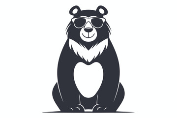 depicts a bear with sunglasses sitting in a relaxed posture