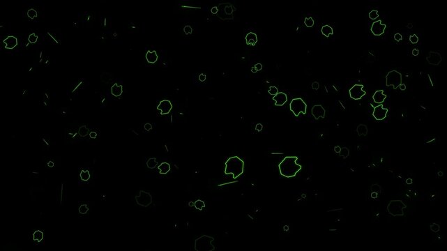 Retro green video game graphics, old asteroid game